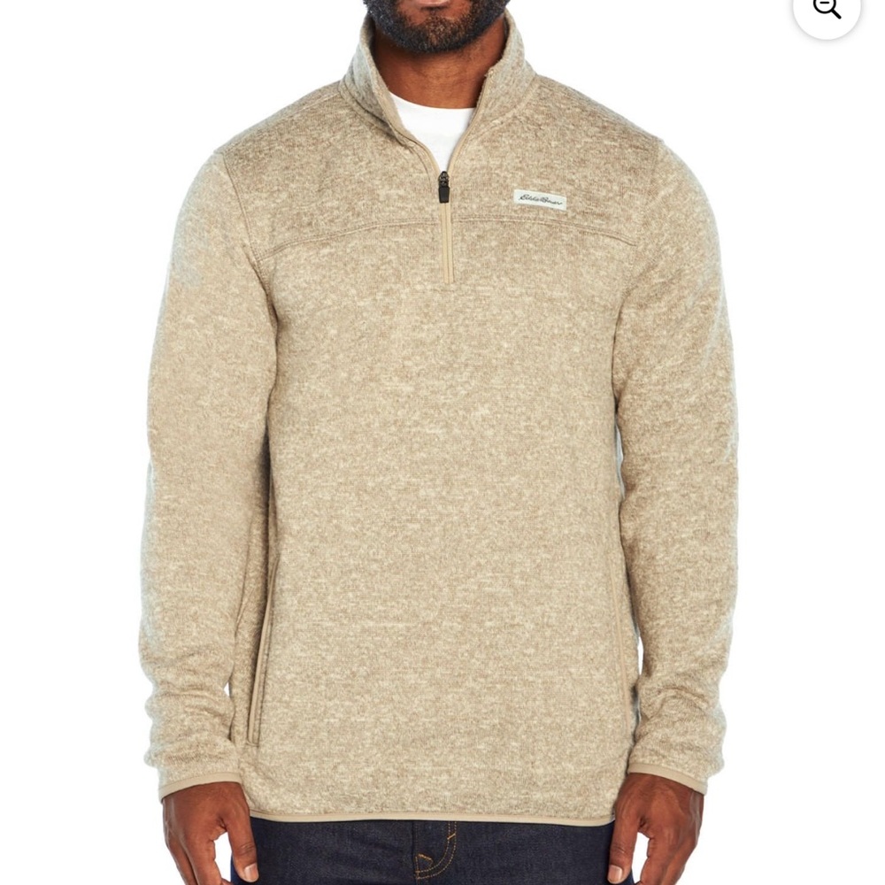 Eddie Bauer Men's 1/4 Zip Mock Neck Classic Fit Pullover Heather Oatmeal Large